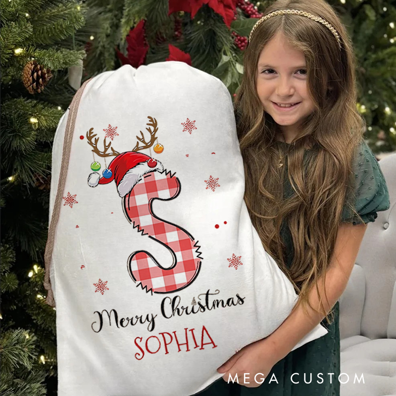 Personalized Santa Sack Drawstring Gifts Bag with Name Merry Christmas Party Favors Gift