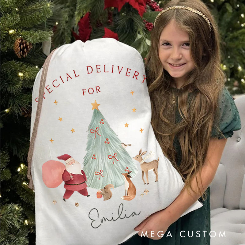 Personalized Santa and Reindeer Christmas Bag with Special Delivery Message and Name for a Magical Holiday