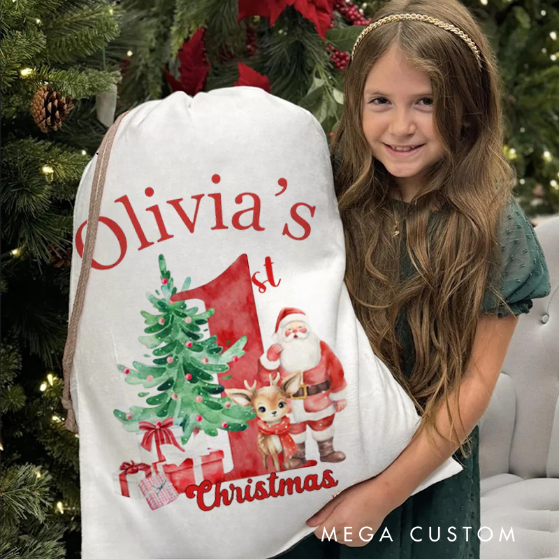 Personalized Santa Christmas Sack Custom Initial Name Christmas Sacks Large Letter Christmas Eve Bag Christmas Gifts Bag