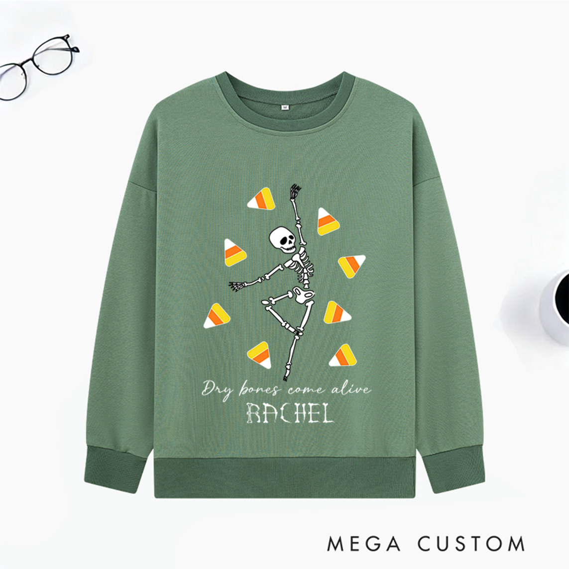 Personalized Halloween Skeleton Pumpkin Candy Classic Sweatshirt with Name Halloween Gift for Women and Men