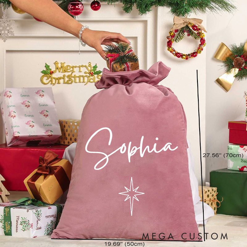 Personalized Faith Velvet Drawstring Santa Sack Christmas Gift Bag with Glitter Name Home Decor Christmas Party Supplies Christmas Gift for Christian