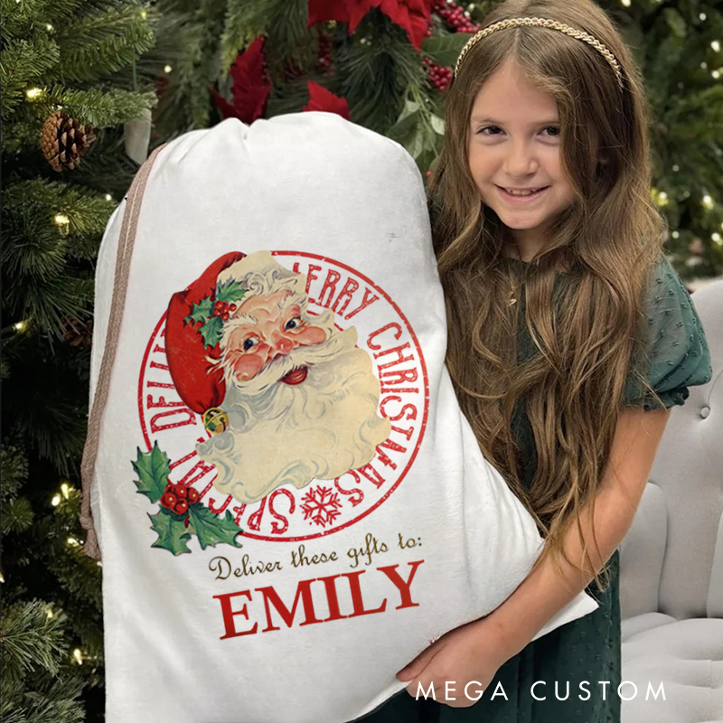 Personalized Santa Sack Drawstring Gifts Bags with Name Merry Christmas Party Favors Gifts