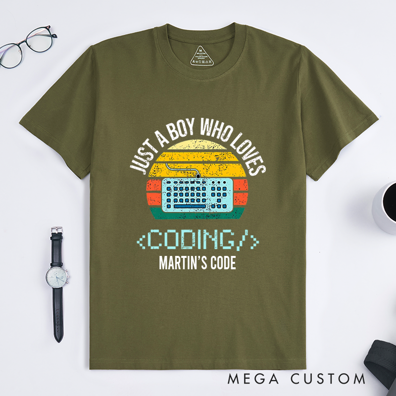 Personalized Just A Boy Who Loves Coding Computer T-Shirt Technology Programmer Enthusiasts Shirt Gift for Geek Nerd