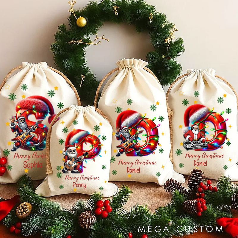 Personalized Cartoon Character Christmas Hat Light Strip Initial Large Gift Christmas Bag With Name Christmas Festival Party Gift for Music Lover