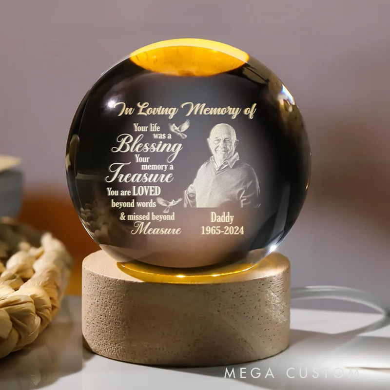 Personalized Wooden Base Crystal Lamp The Light Remains Memorial Crystal Ball Lamp Sympathy Gift