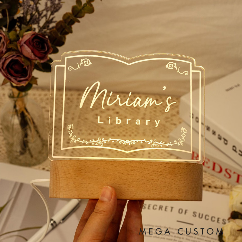 Personalized Library Sign Night Light Bookshelf Decor Sign Light with Name Bookish Light Bookworm Gift Book Lover Gift Bookish Gift