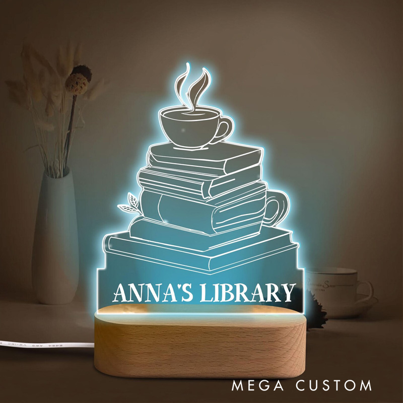 Personalized Book Night Light Name Acrylic Light with Name Reading Room LED Decor Bookish Gift Book Lover Gift Librarian Gift