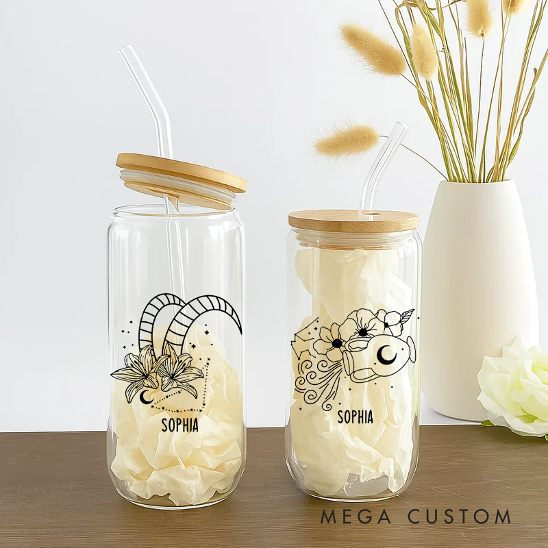 Personalized Floral Tumbler With Zodiac Signs Custom Coffee Cup Custom Floral Tumbler With Name Birthday Gift