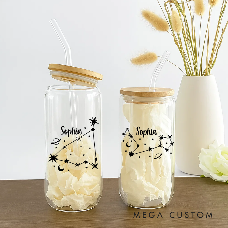 Personalized Water Glasses Tumbler With Zodiac Signs Custom Coffee Cup Custom Water Glasses Tumbler With Name Birthday Gift