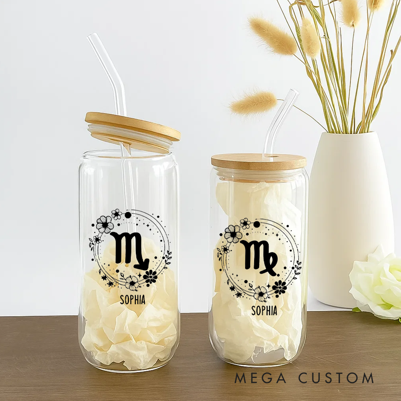Personalized Water Glasses Tumbler With Zodiac Signs Custom Coffee Cup Custom Water Glasses Tumbler With Name Birthday Gift