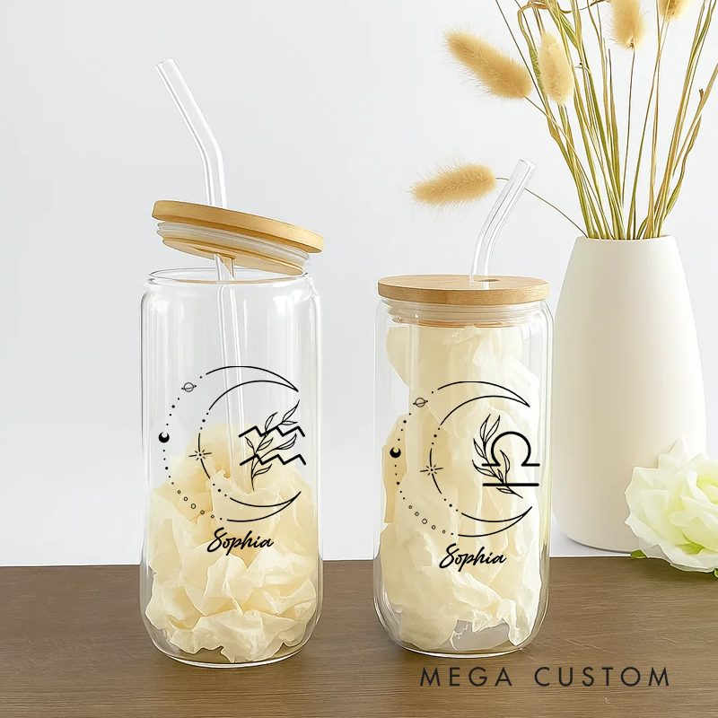 Personalized Water Glasses Tumbler With Zodiac Signs Custom Coffee Cup Custom Water Glasses Tumbler With Name Birthday Gift