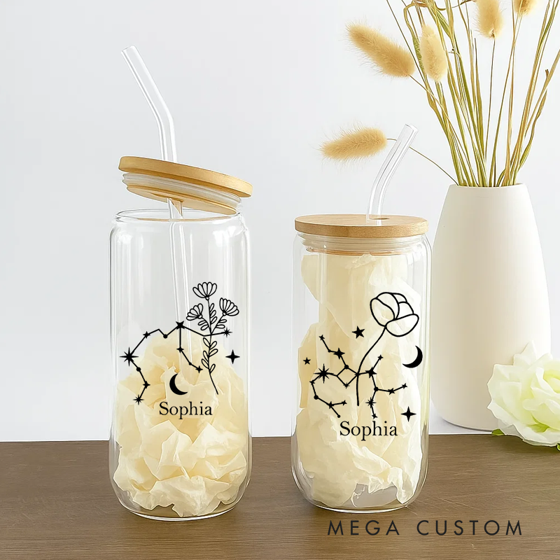 Personalized Floral Tumbler With Zodiac Signs Custom Coffee Cup Custom Floral Tumbler With Name Birthday Gift