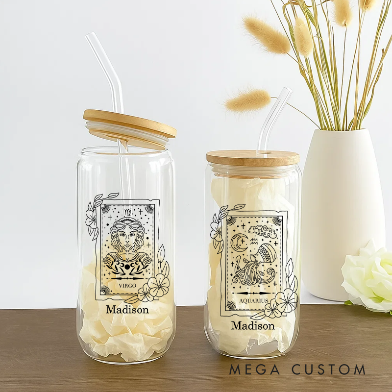 Personalized Water Glasses Tumbler With Zodiac Signs Custom Coffee Cup Custom Water Glasses Tumbler With Name Birthday Gift