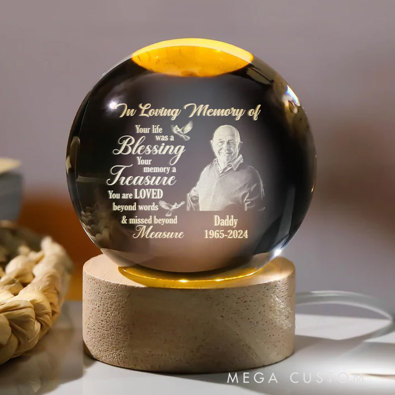 Personalized Wooden Base Crystal Lamp Your Life Was A Blessing Memorial Crystal Ball Lamp Sympathy Gift