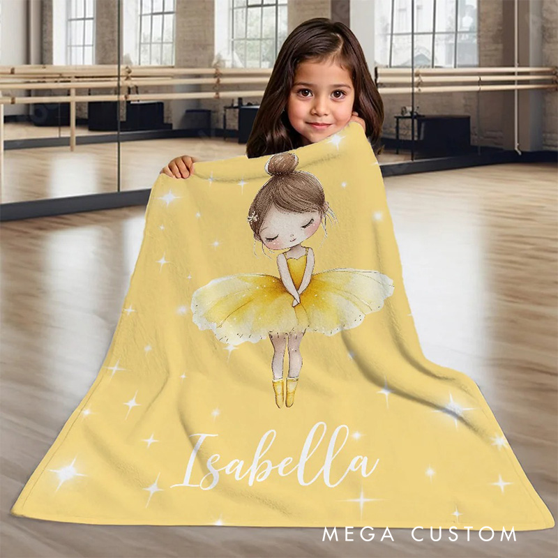 Personalized Cartoon Ballerina Girl Blanket Flannel Blanket Ballet Lover Blanket with Name for Dance Lovers Dancer