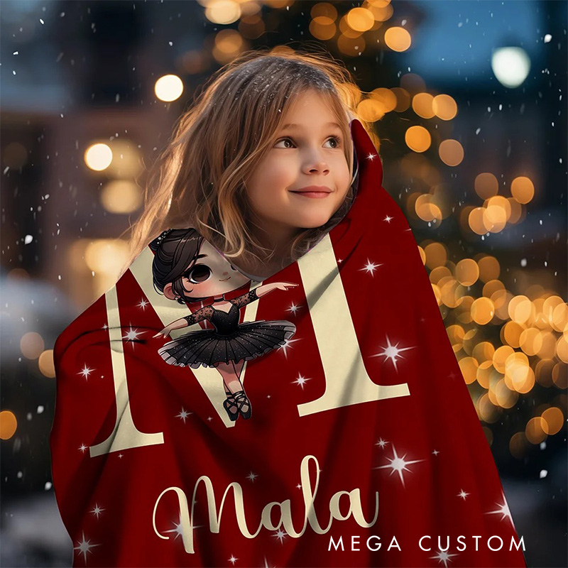 Personalized Cartoon Swan Lake Ballet Girl Stars Blanket Flannel Blanket Ballet Lover Blanket with Name for Dance Lovers Dancer