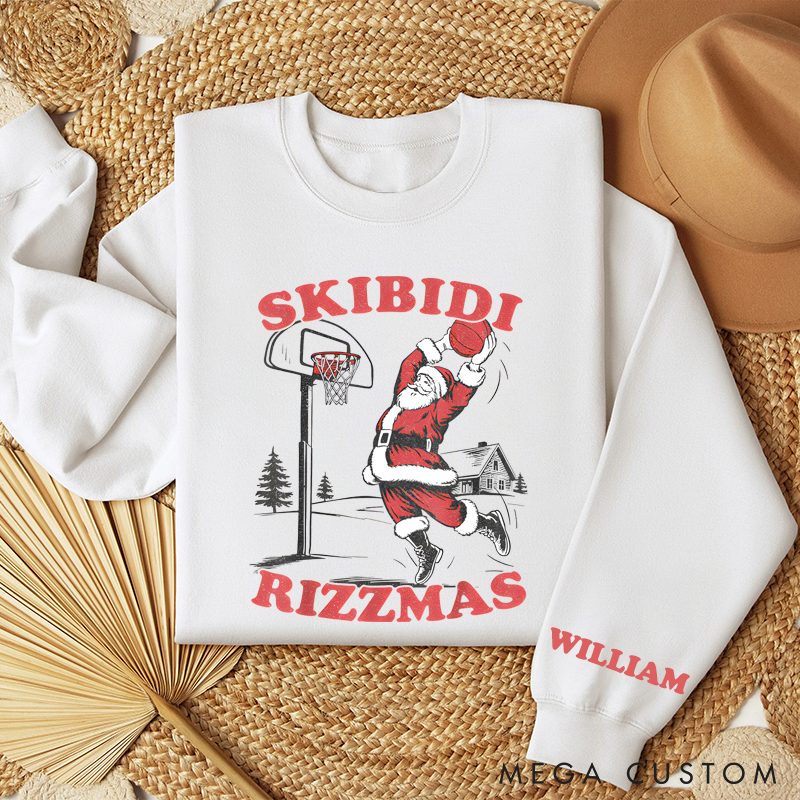 Personalized "Skibidi Rizzmas" Santa Basketball Christmas Sweatshirt with Custom Name
