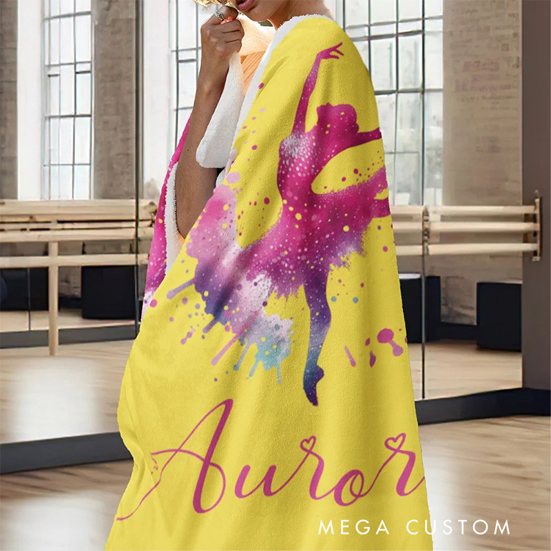 Personalized Ink Ballerina Street Dancer Blanket Flannel Blanket Ballet Lover Blanket with Name for Dance Lovers Dancer