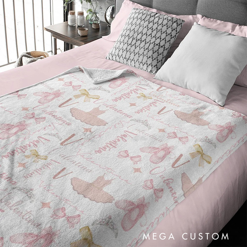 Personalized Pink Ballet Skirt Slippers Blanket Flannel Blanket Ballet Lover Blanket with Name for Dance Lovers Dancer