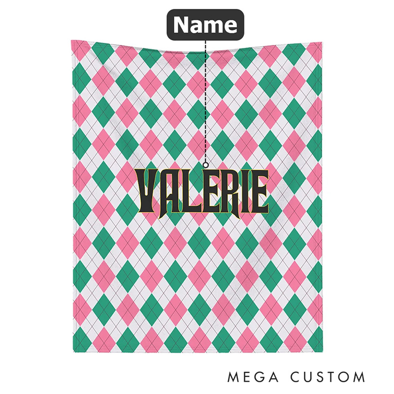 Personalized Witch Movie Pink Green Prismatic Plaid Blanket Flannel Blanket Movie Blanket with Name for Film Fan