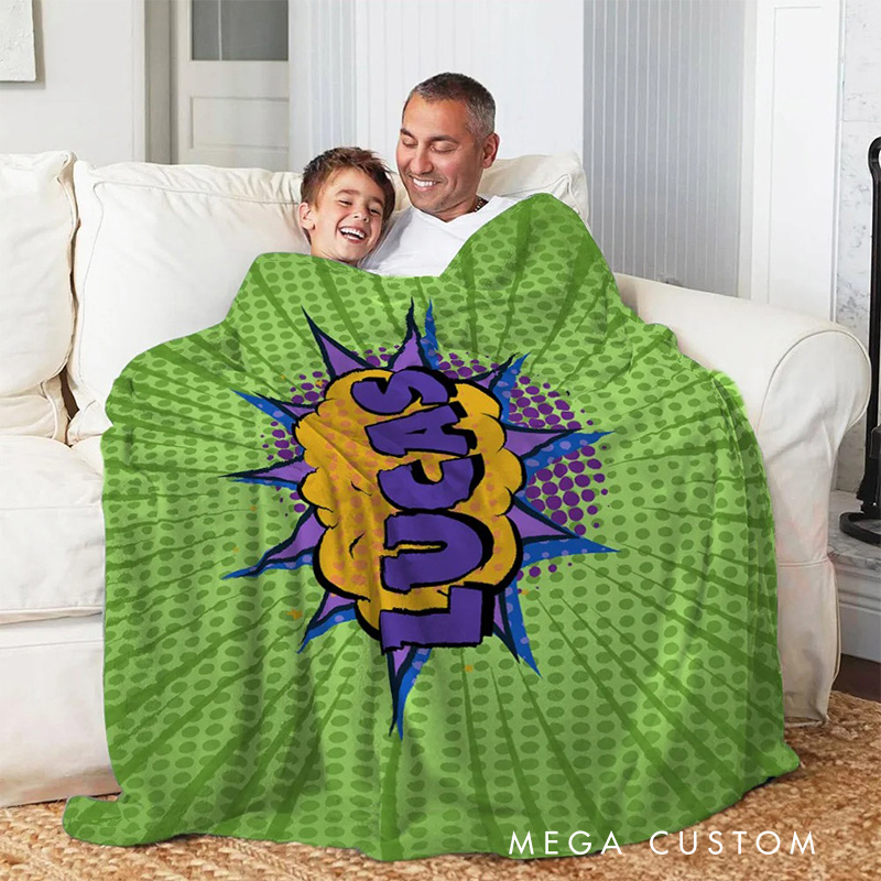 Personalized Cute Comic Speech Bubble Style Blanket Flannel Blanket Comic Blanket with Name for Anime Fan