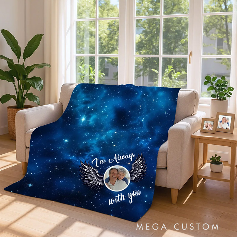 Personalized Starry Sky Angel Wing Photo Soft Throw Blanket Remembrance In Loving Memory Sympathy Gift for Loss of Loved One