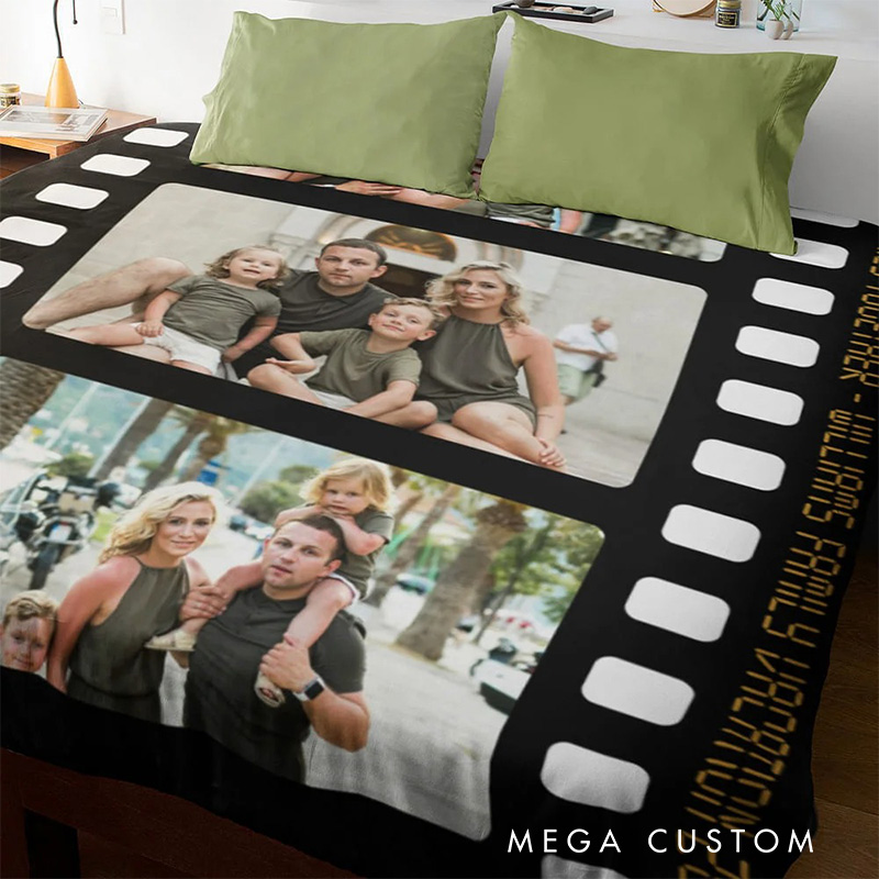 Personalized Vintage Film Style Photo Collage Blanket Flannel Blanket Movie Blanket with Name for Film Fan