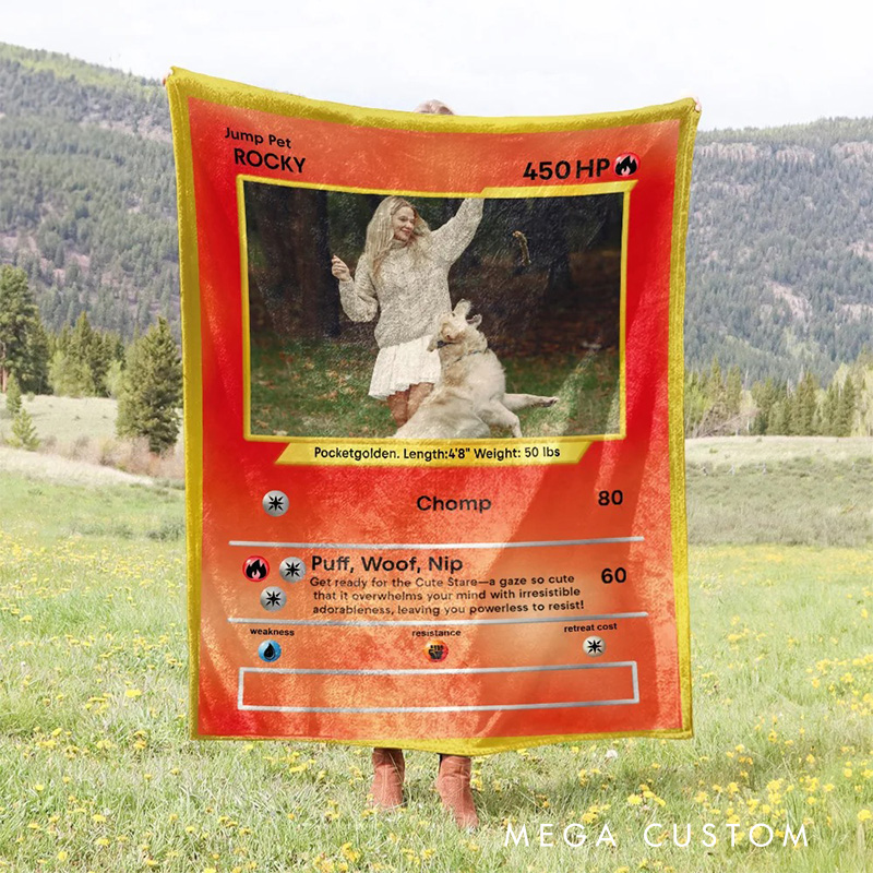 Personalized Cute Pokepet Card Soft Blanket Flannel Blanket Gaming Blanket with Name for Game Lovers Gamer