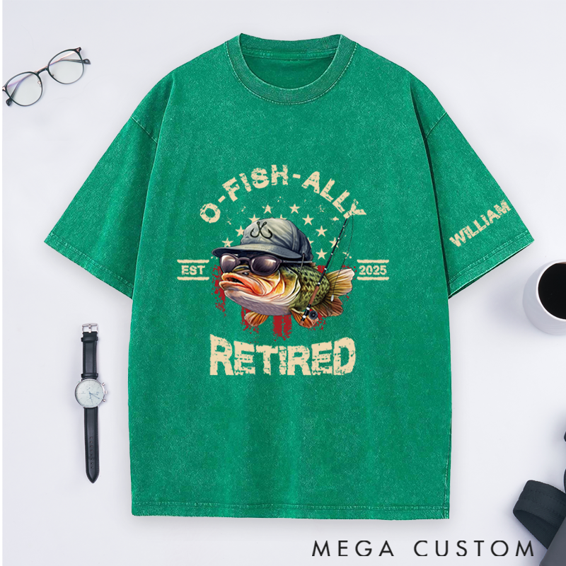 Personalized Fishing Retirement T-Shirt with O-Fish-Ally Retired Design Custom Name and Time Retirement Gifts For Fishing Lover