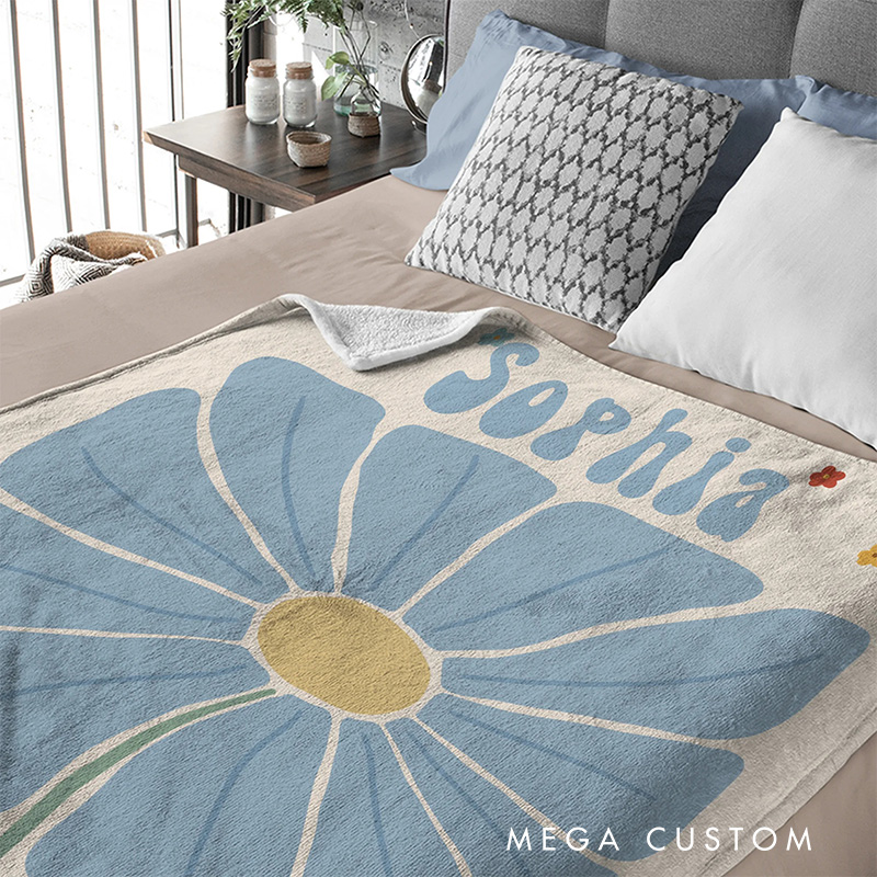 Personalized Retro Boho Matisse Danish Floral Art Blanket Flannel Blanket Art Blanket with Name for Art Lover