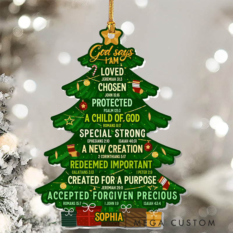 Personalized God Says I am Christmas Tree Acrylic Ornament with Name Holiday Tree Decor Christmas Gift for Christian