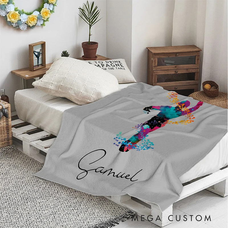 Personalized Watercolor Male Ballet Silhouette Blanket Flannel Blanket Ballet Lover Blanket with Name for Dance Lovers Dancer