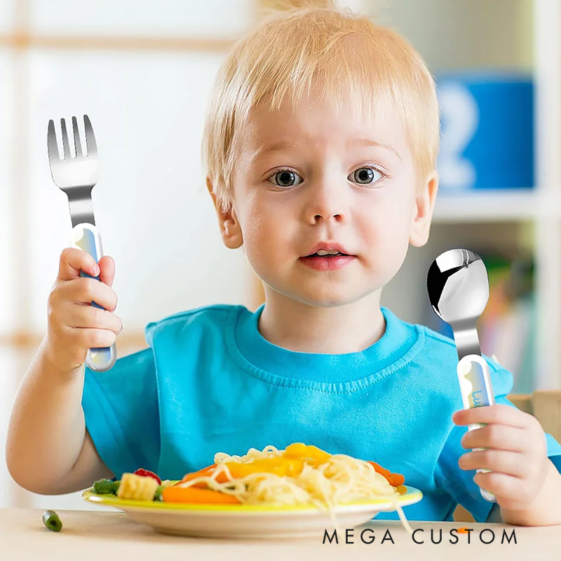 Personalized Fantasy Unicorn Initial Kid's Fork Spoon Knife 3 Pcs Cutlery Set with Name and Case Birthday Back to School Gift 