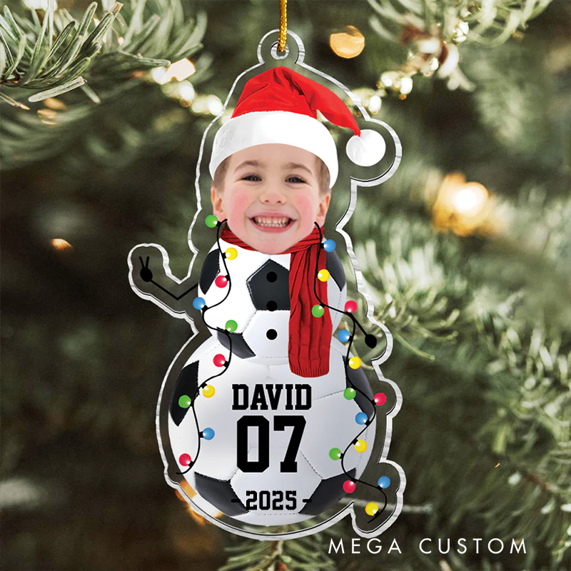 Personalized Sports Snowman Christmas Ornament with Custom Photo, Name, Number, and Year