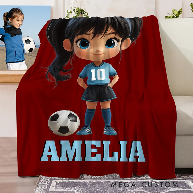 Personalized Soccer Blanket with Custom Name, Number, and Color