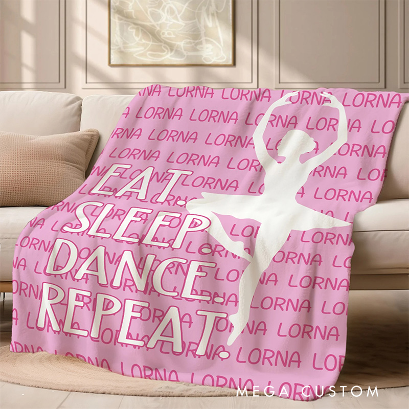 Personalized Eat Sleep Dance Repeat Dancer Silhouette Blanket Flannel Blanket Ballet Lover Blanket with Name for Dance Lovers Dancer