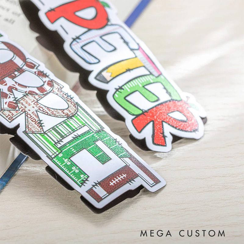 Personalized Set of 2 Doodle Magnetic Bookmarks Clips with Name Bubble Floral Letter Bookmarks Gift for Book Lover