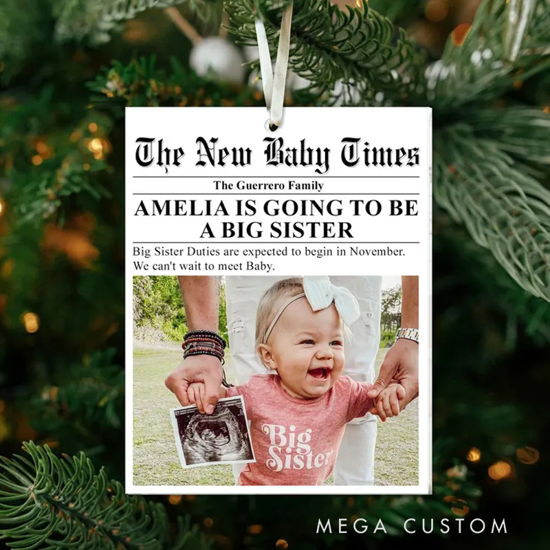 Personalized Big Sister Newspaper Acrylic Ornament 