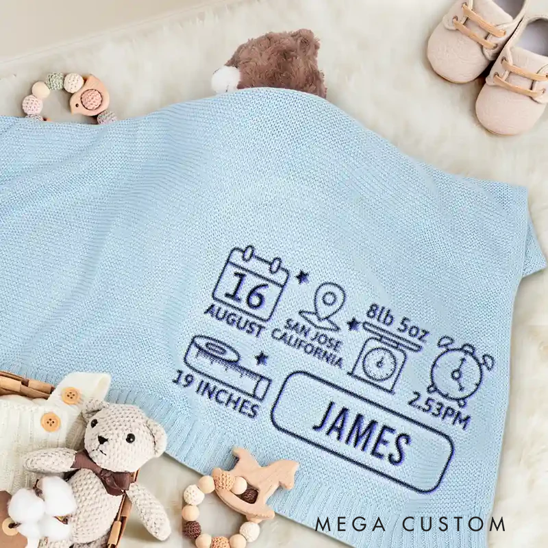 Personalized Embroidered Newborn Baby First Year New Parents Knitted Baby Blanket