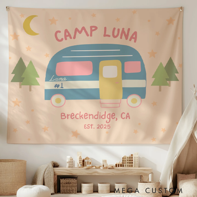 Personalized Camp Birthday Party Sign Tapestry One Happy Camper Banner Camp Themed Birthday Decor Custom Camp Tapestry Wild One Birthday Decorations