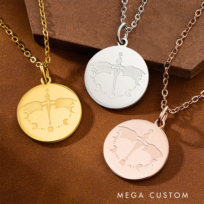 Personalized Fantasy Dragon Rider Moon Night Necklace with Name Christmas Gift for Women Bookworms Book Lovers Gift