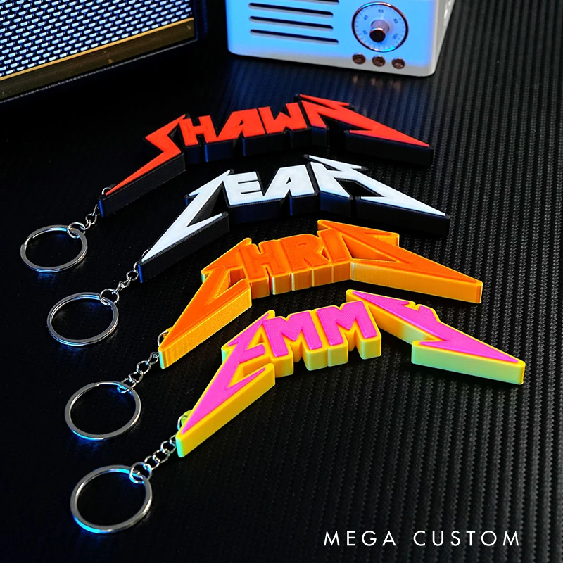 Personalized Multicolor 3D Printed Metal Inspired Keychain With Text Birthday Gift for Metal Rock Lover