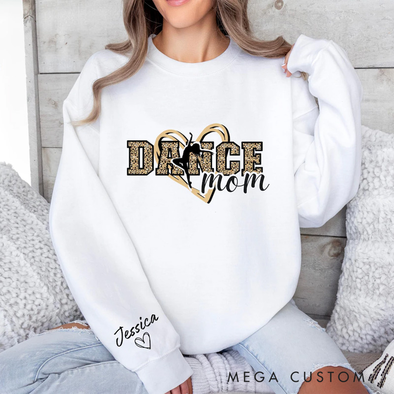 Personalized Leopard Heart Dance Mom Classic Sweatshirt Horror Film Crewneck Dance Lover Shirt for Dance Team