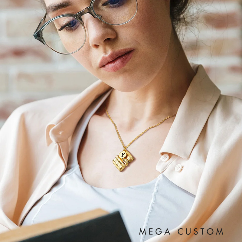 Personalized Book Charm Necklace with Engraved Letter Birthday Gift for Book Lovers Writer Gift