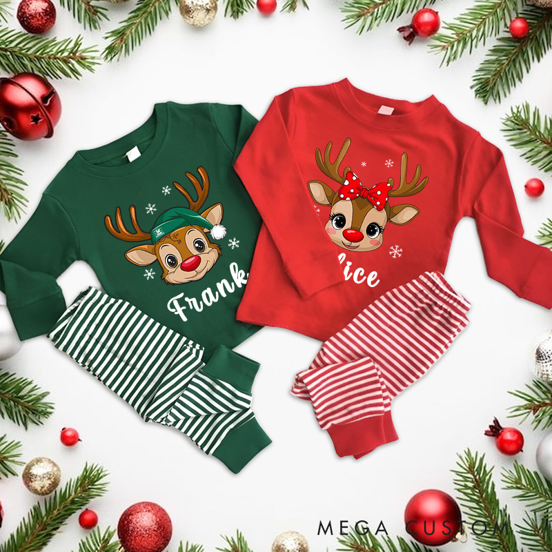Personalized Cute Reindeer Christmas Pajamas with Name Christmas Gift