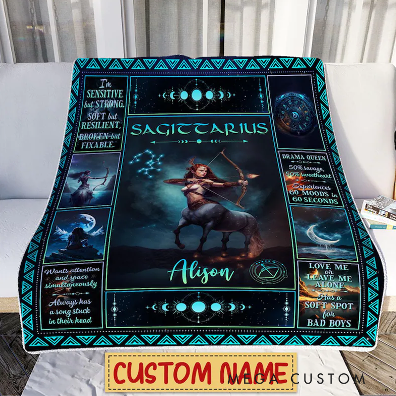 Personalized Sagittarius Blanket Horoscope Astrology Blanket for Sagittarius Custom Name Constellations Quilt Zodiac Sign Birthday Gift