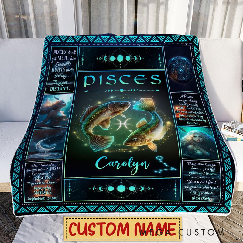 Personalized Zodiac Pisces Blanket Tarot Horoscope Astrology Blanket for Pisces Custom Name Constellations Quilt Horoscope Blanket