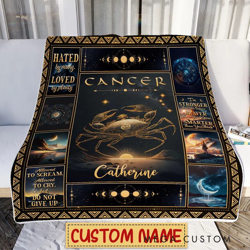 Personalized Zodiac Cancer Blanket 12 Horoscope Astrology Blanket Customized Name Constellations Quilt Horoscope Blanket Gift for Cancer
