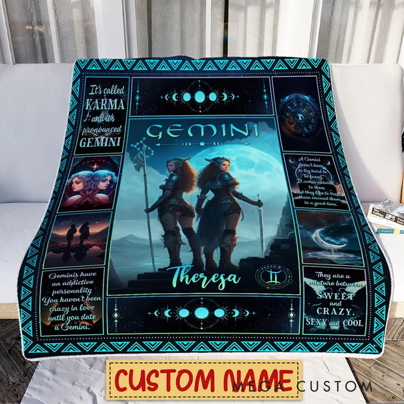 Personalized Zodiac Gemini Blanket Custom Name Constellations Quilt Tarot Horoscope Astrology Blanket Horoscope Blanket for Gemini