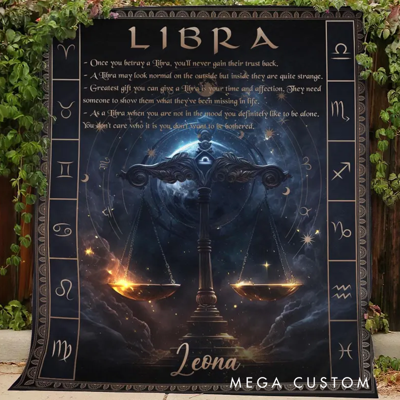 Personalized Zodiac Libra Blanket Tarot Horoscope Astrology Blanket for Libra Custom Name Constellations Quilt Horoscope Blanket for Libra